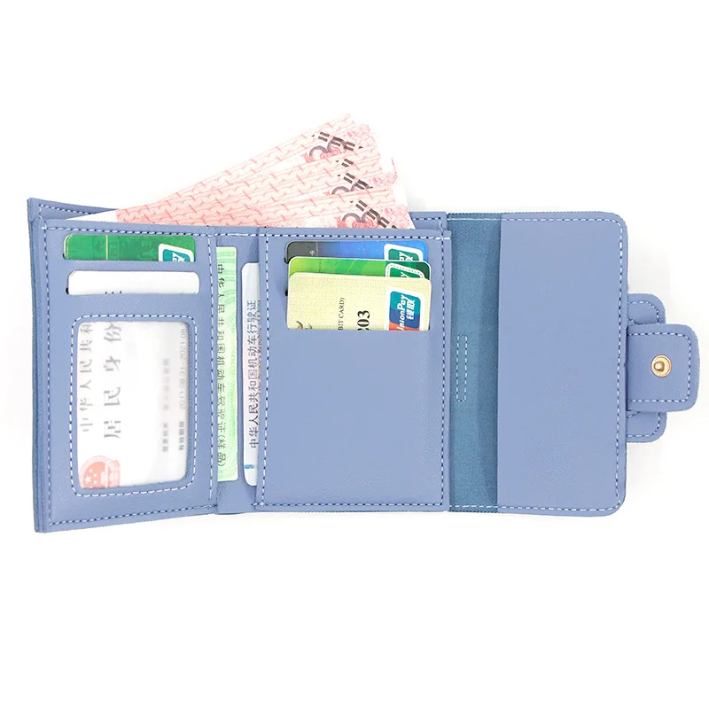 Small New Women Short Flap Wallet PU Leather Snap Closure ID Window Cash Pocket Multi-card Slots Casual Daily Purse Handbags