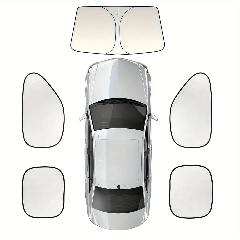 

[5-piece set] Car window visor accessories, front window visor side window visor titanium silver material, foldable and storable