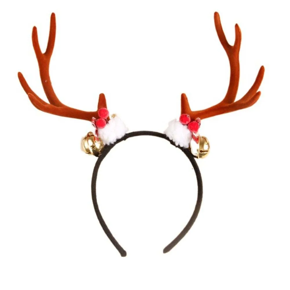 

Funny Bell Christmas Headband Bowknot Flower Deer Horn Hair Band Head Decoration Plush Ball Antlers Headband Men