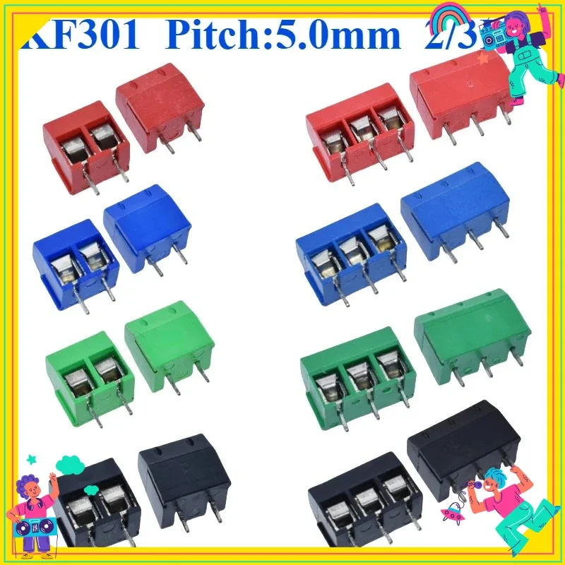 10/20pcs PCB Terminal Block Connector Pitch 5.0mm KF301 Straight Pin 2P 3P Screw PCB Terminal Blocks Connector Assortment Kit