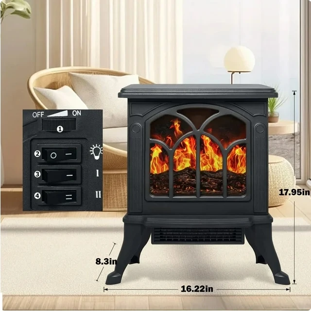 GIVIMO-Cheminée électrique infrarouge avec flamme 3D, 1500W, poêle