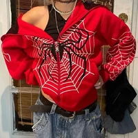 Sudaderas con capucha Y2k con esqueleto de diamantes de imitación para mujer, sudaderas góticas negras con cremallera de gran tamaño, chaquetas con capucha Retro Harajuku para mujer, ropa de calle