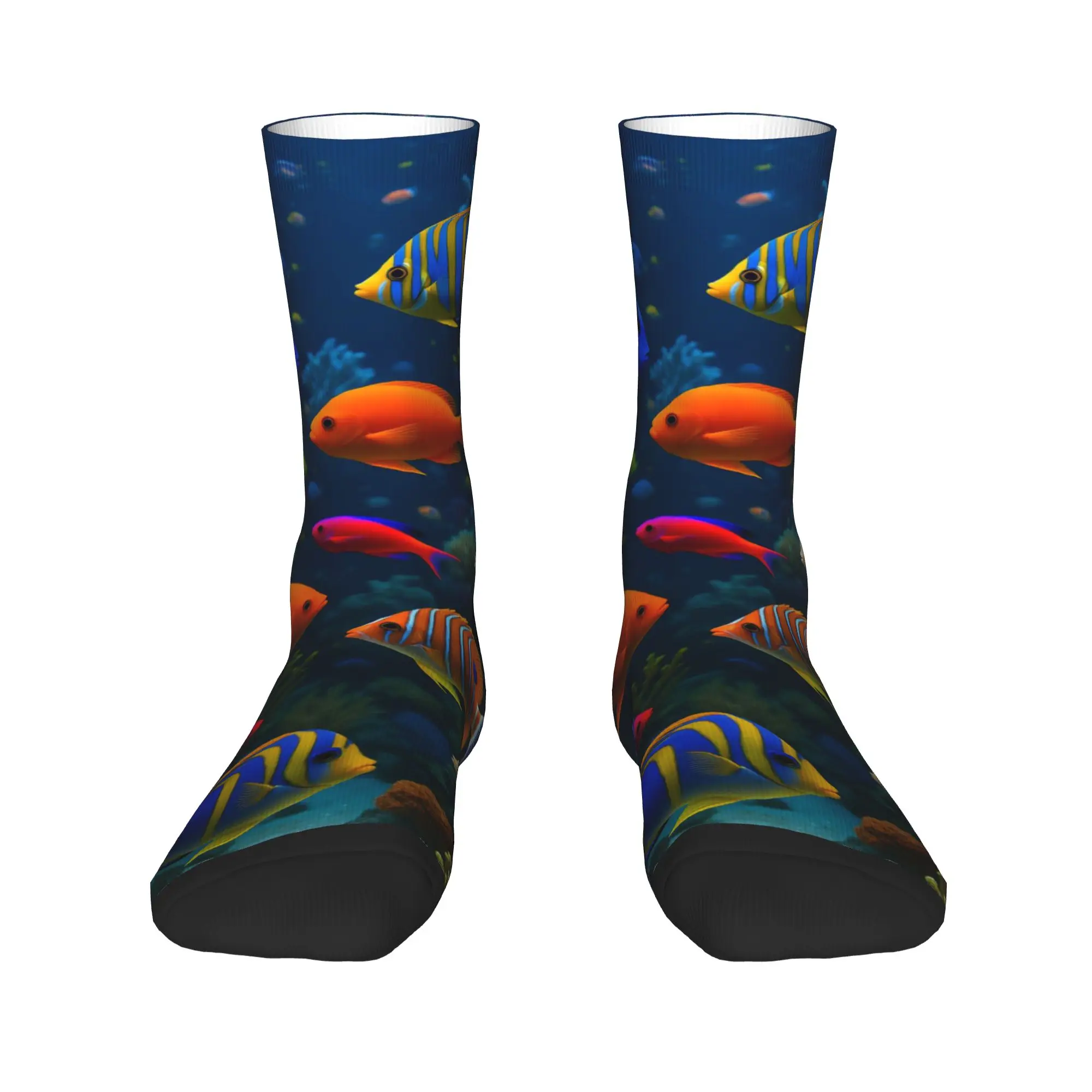 Men Socks Beautiful Underwater World Colorful Fish  Stockings Non Slip Soft Breathable Socks Autumn Casual Graphic Cycling Socks