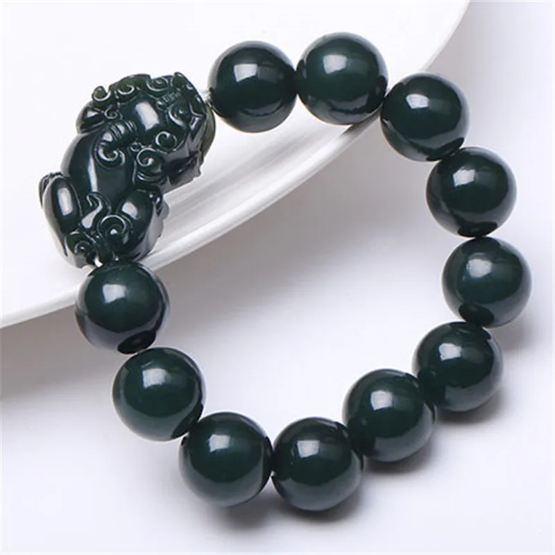 Wholesale Men's Jewelry round Beads Pixiu Bracelet Nanyang Jade Direct Supply Xinjiang Hetian Jade Gray Jade Pi Xiu Bracelet