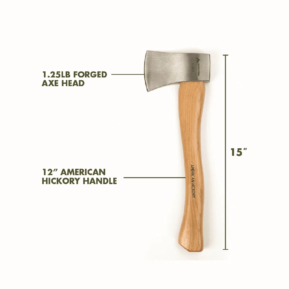 1.25 lb Hatchet Axe with 12 Inch Hickory Handle Camping Outdoor Survival Gardening and Kindling Tool