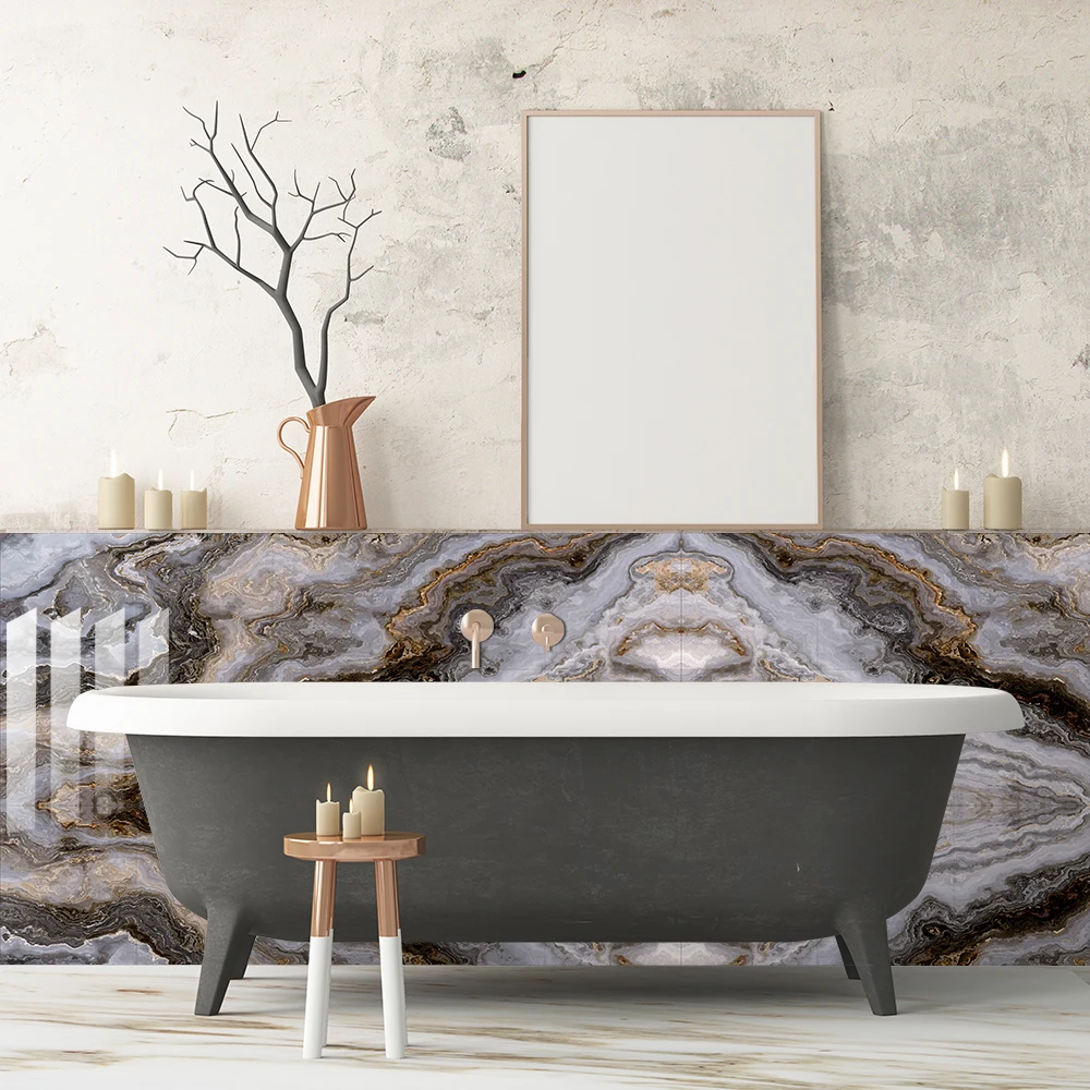 10pcs/set Gray Crystal Hard Film Tiles Wall Sticker Kitchen Bathroom Floor Decoration Art Mural Waterpoof Peel & Stick Wallpaper
