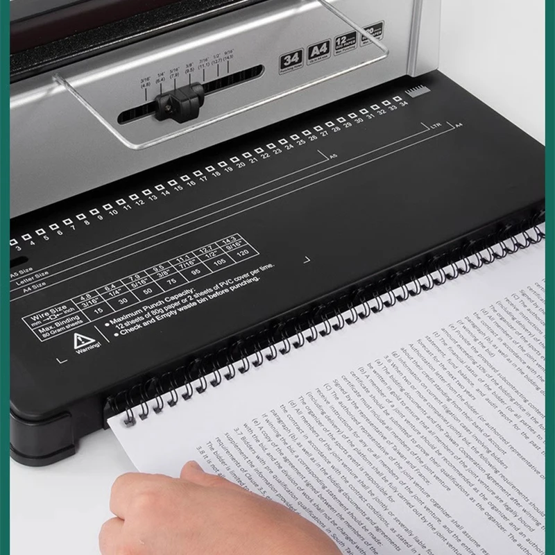 Coil Spiral Binding Machine Manual Book Maker 34-Holes Binding 120 Sheets Punch Binder with Adjustable Coil Binding Spines