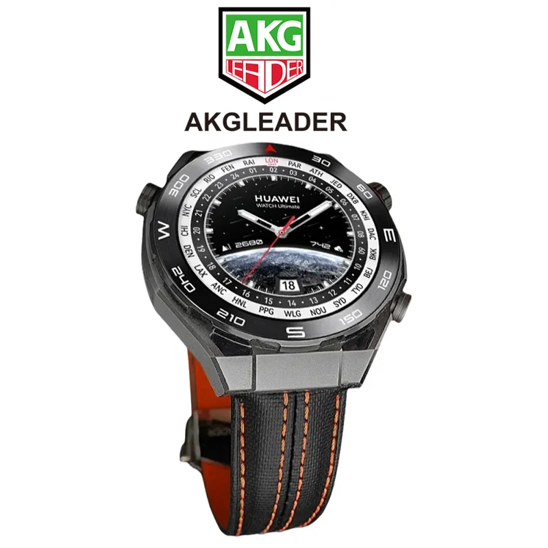 AKGLEADER double thread cowhide weave watch band for Huawei Watch GT 5 Pro 46mm bracelet  leather for huawei 22mm 26mm strap