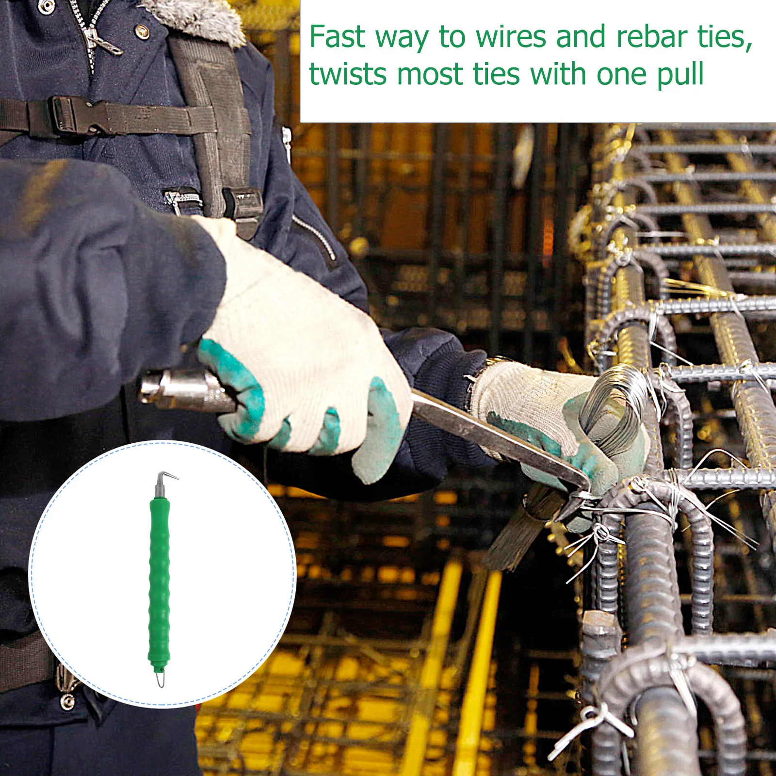 

2 шт. полуавтоматических крюков для вязки арматуры со стальной проволокой, резиновой рукояткой и быстрой фиксацией, для тяжелых условий эксплуатации