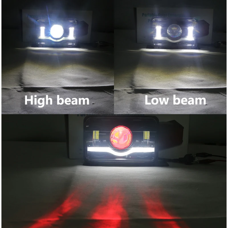5 Inch Rectangular LED Headlamp With Red Devil Eyes Hi/Lo Beam DRL Turn Signal LED Headlight For Wrangler Motorcycle 4x4 Offroad