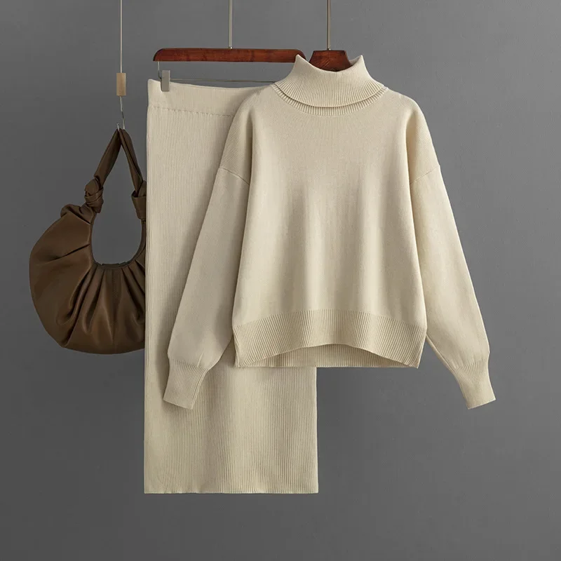 

Winter 2025 Women Knitted Skirt Suit New Fashion Casual Loose Sweater Long Skirts Women 2 Piece Sets Elegant Outifits Autumn