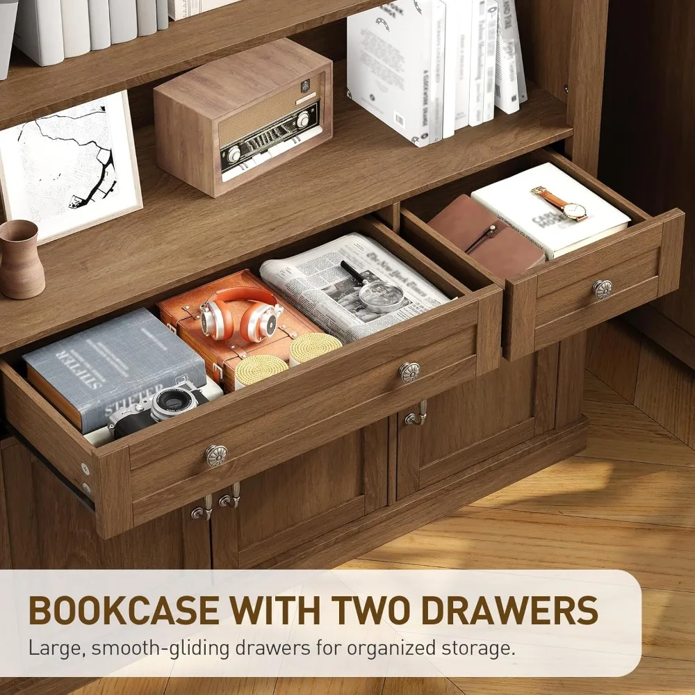 Современная 6-уровневая арочная книжная полка середины века с ящиком для хранения и дверцей, высокий напольный книжный шкаф в стиле фермерского дома