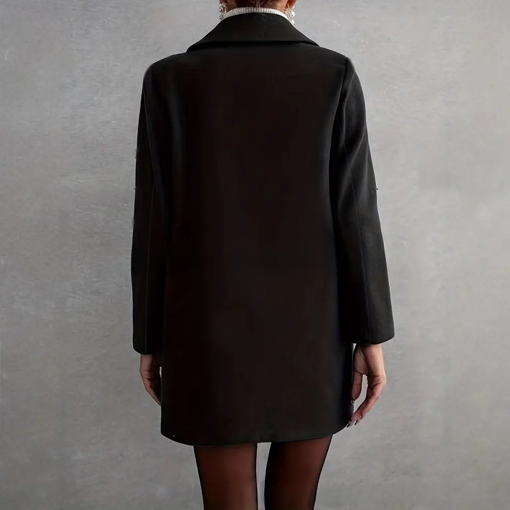 

Women's Fashion Casual Solid Color Lapel Single-Breasted Mid-Length Overcoat Autumn Winter Coat European American Style