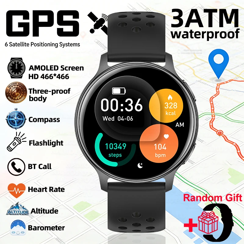 

Смарт-часы GPS Sport HT43 с компасом, LED-фонариком, AMOLED-экраном 1.32'' 466*466, функцией звонков по Bluetooth, монитором сердечного ритма для мужчин и женщин
