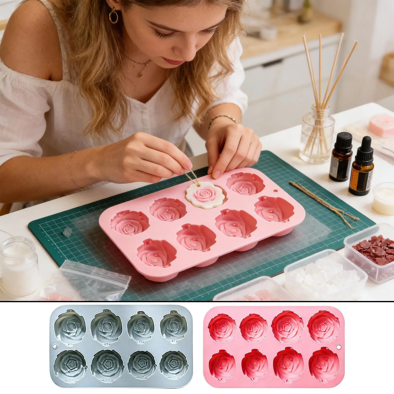 8 Holes Rose Flower Silicone Molds Handmade Soap Candle Silicone Mold DIY Cake Chocolate Baking Tools Ice Cubes Making Mould view 6