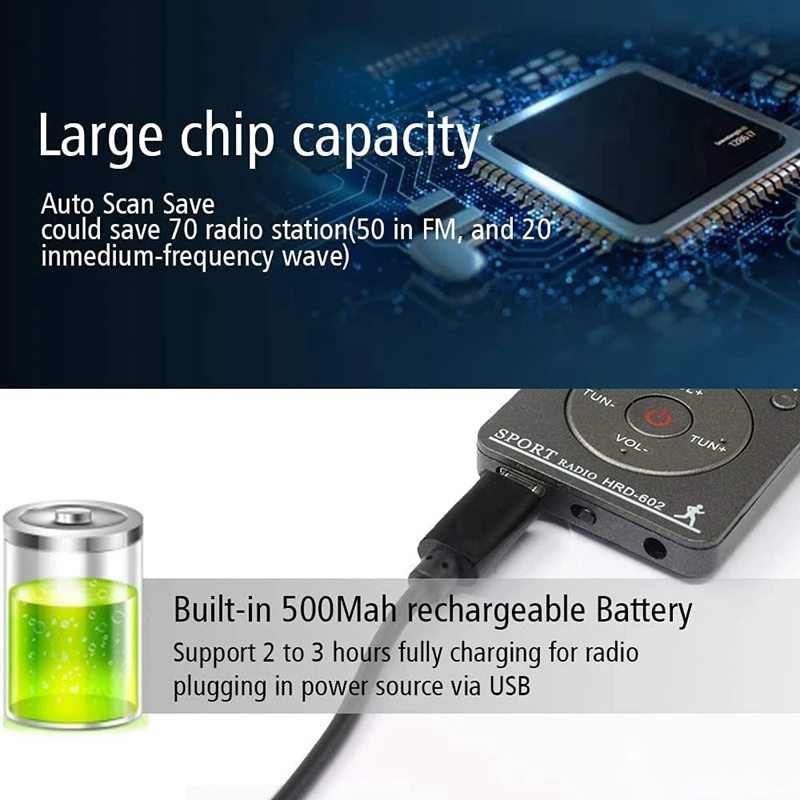 AM FM портативное радио, персональное радио с наушниками, радио Walkman с перезаряжаемой батареей, цифровой дисплей, стерео радио