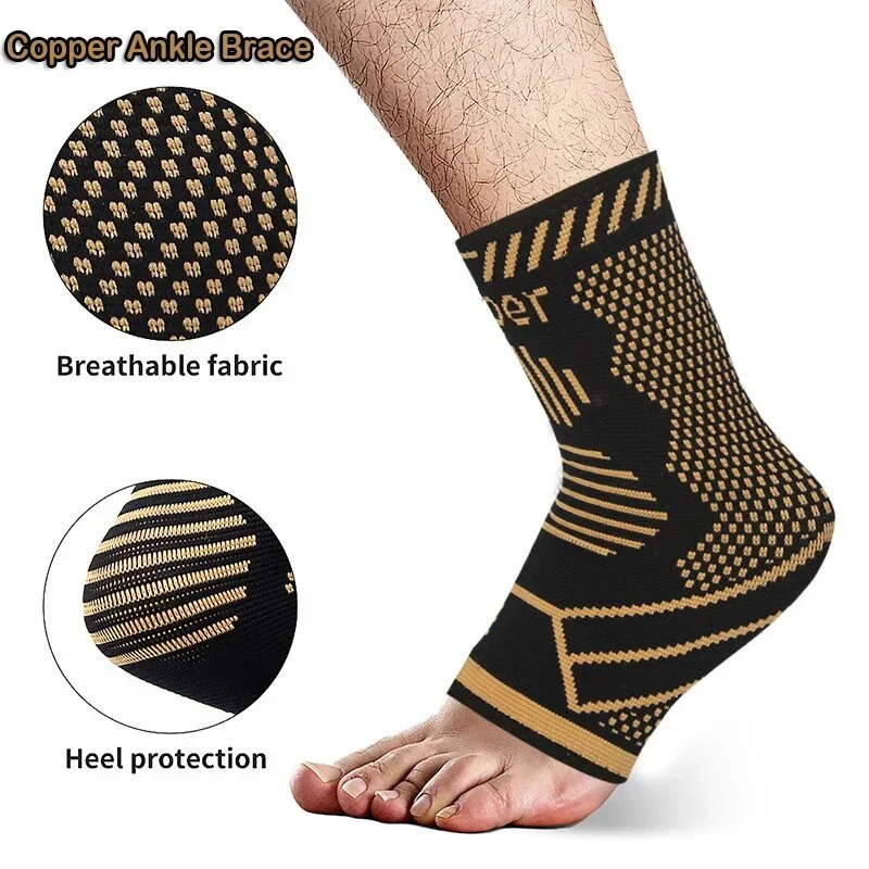 Copper Sport Ankle Brace Support for Men Women Nylon Knitted Ankle Compression Sleeve Sock for Plantar Fasciitis Achilles Tendon