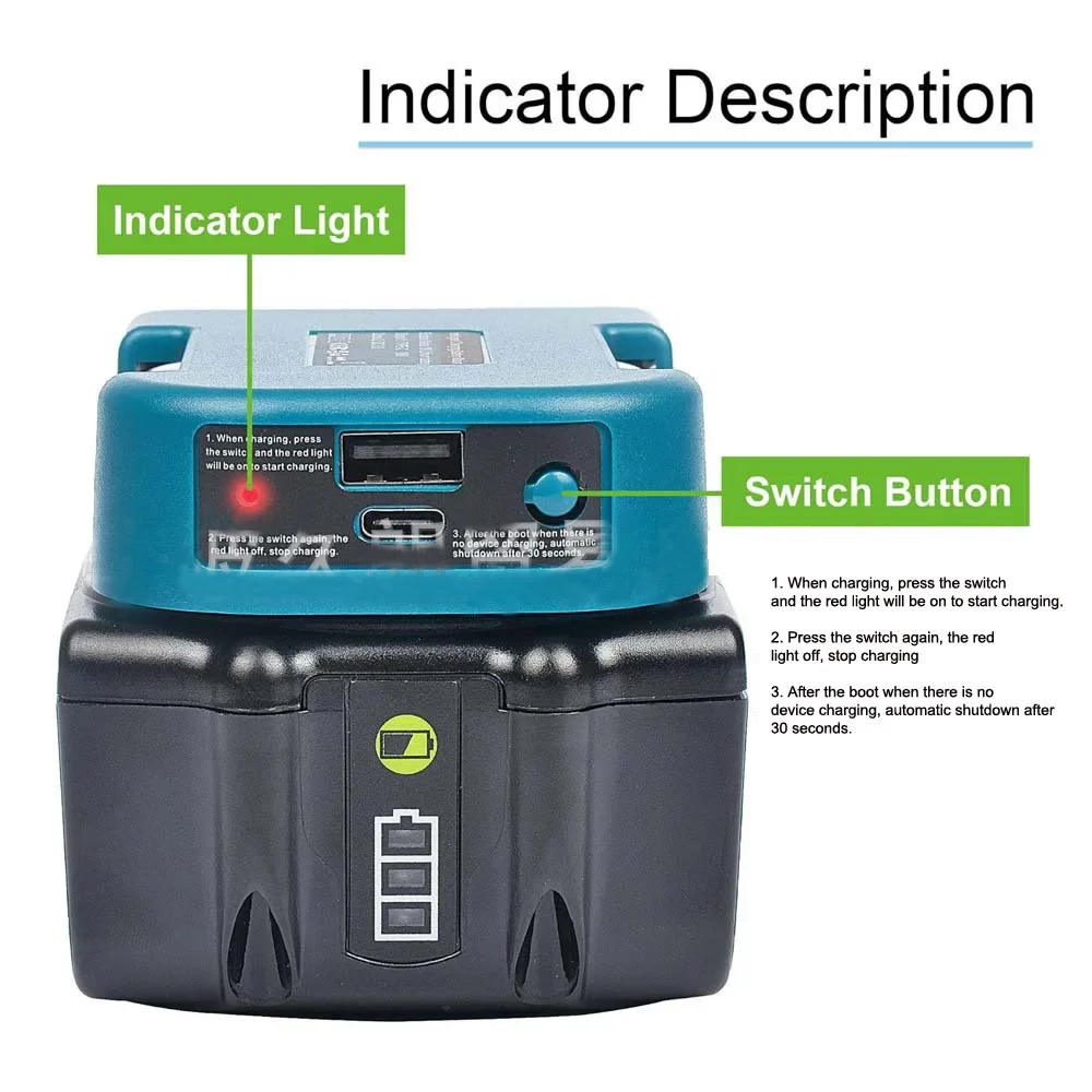 

For Makita 18V with USB with Type-C Battery Holder for Makita 18V Battery BL1840 BL1850 BL1860 Charger Adapter Charging