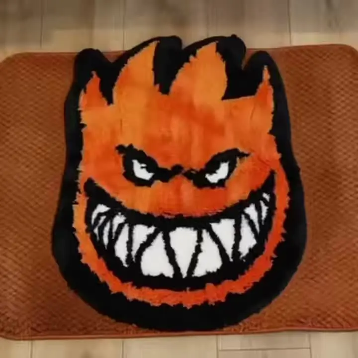 Spitfire Bighead Flame Tufted Rug, Cool Skate Monster Face Shaped