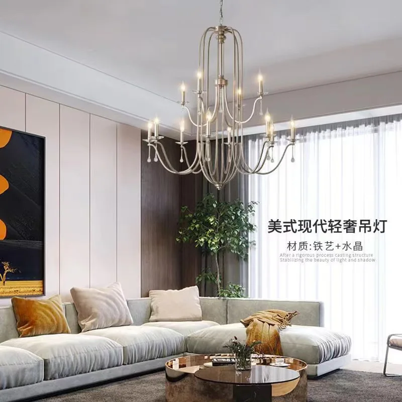 

American Luxury Chandelier Living Room Villa Duplex French Light Iron Creative Crystal Dining Room Lighting