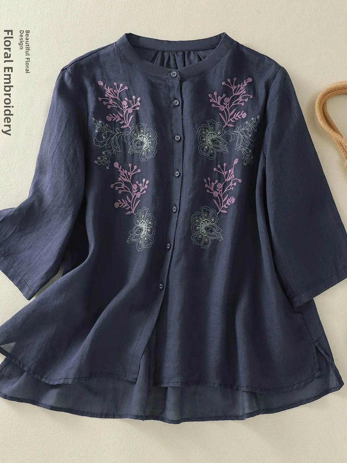 Nowa chińska bluzka z haftem, z bawełny i lnu, damska, letnia, lekka, artystyczna, przeciwstarzeniowa, lniana bluzka typu ort Sve.