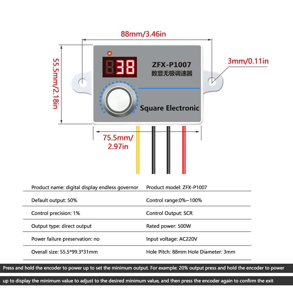 500W Adjustable AC 220V Fan Switch Speed Controller Durable Digital Display Motor Reducer Speed Regulator Speed Control Device