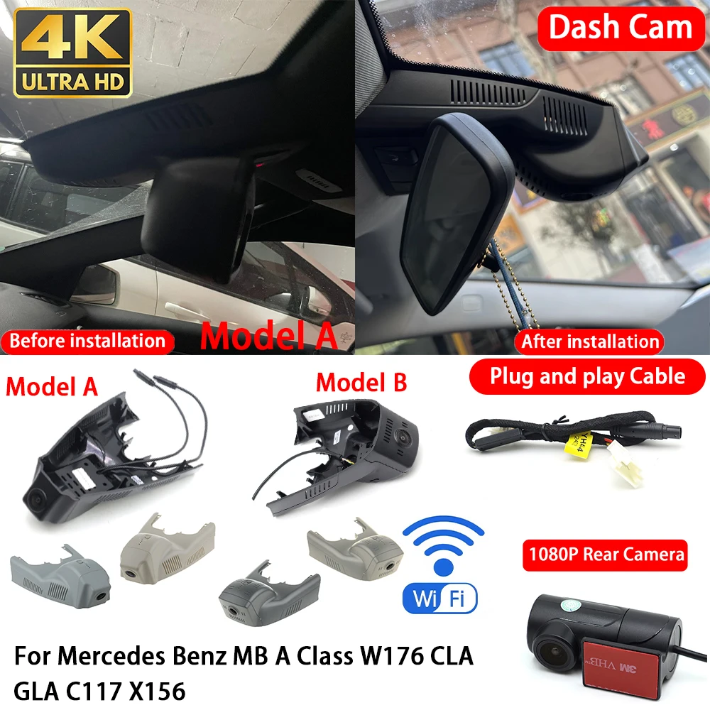 Cámara para Auto Mercedes Benz Clase A W176 CLA GLA C117 X156 4K 2160P, Cámara Delantera y Trasera, DVR con Wifi, Plug & Play, Grabadora de Video