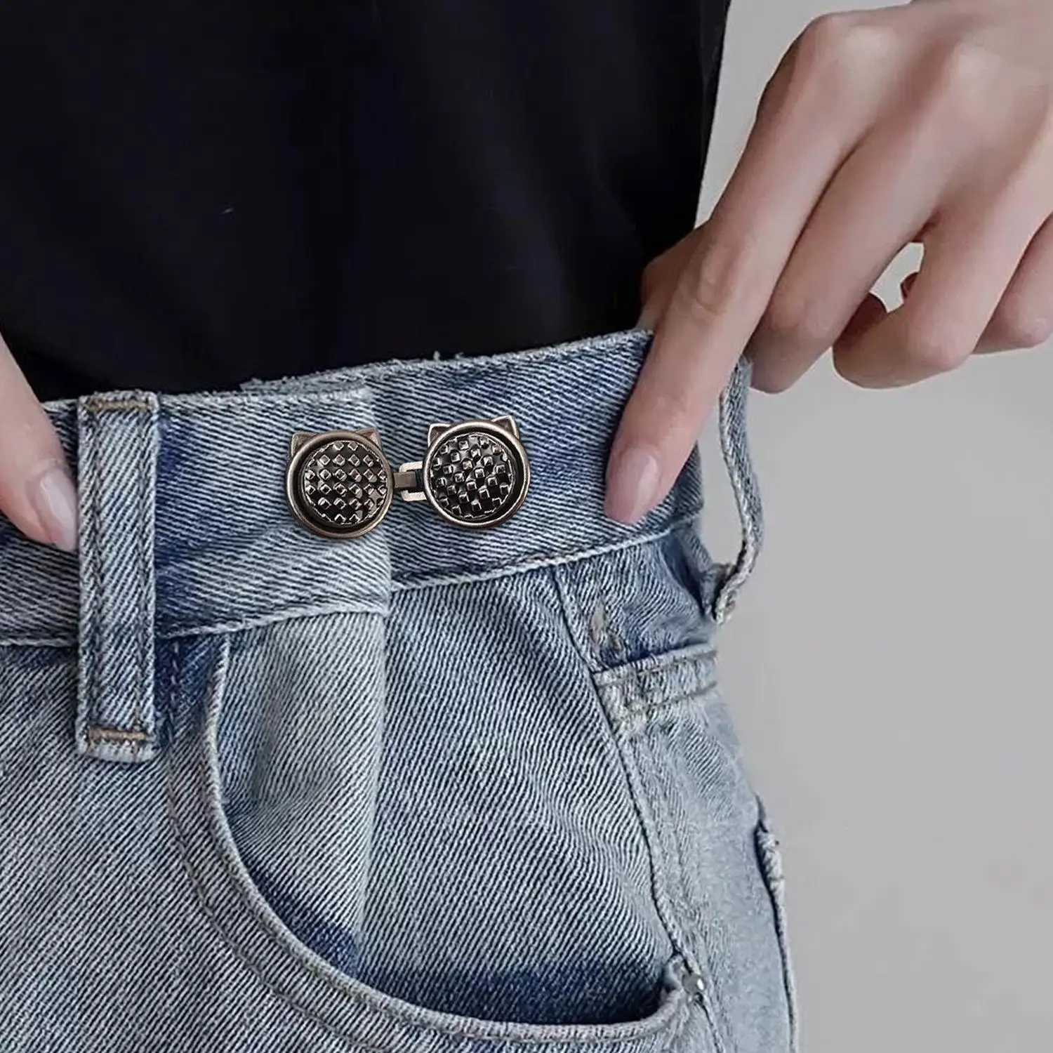 Cute Cat Waist Buckle Convenient Tighten Pants Waistline Metal Clasp Jeans Adjustable Shrink Waistbands Fastener Waist Button
