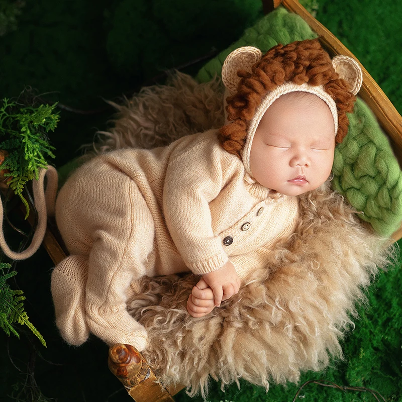 Baby Photography Costume Cute Lion Plush Hat Romper Tail Suit Baby Boy Cosplay Photo Costume Newborn Photoshoot Festive Outfit