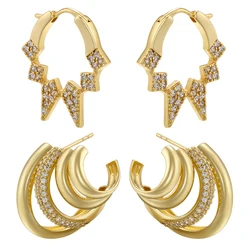 ZHUKOU spiral stud earrings for women Stars Hoop earrings Gold color Shiny Cubic Zirconia Women earrings wholesale VE911