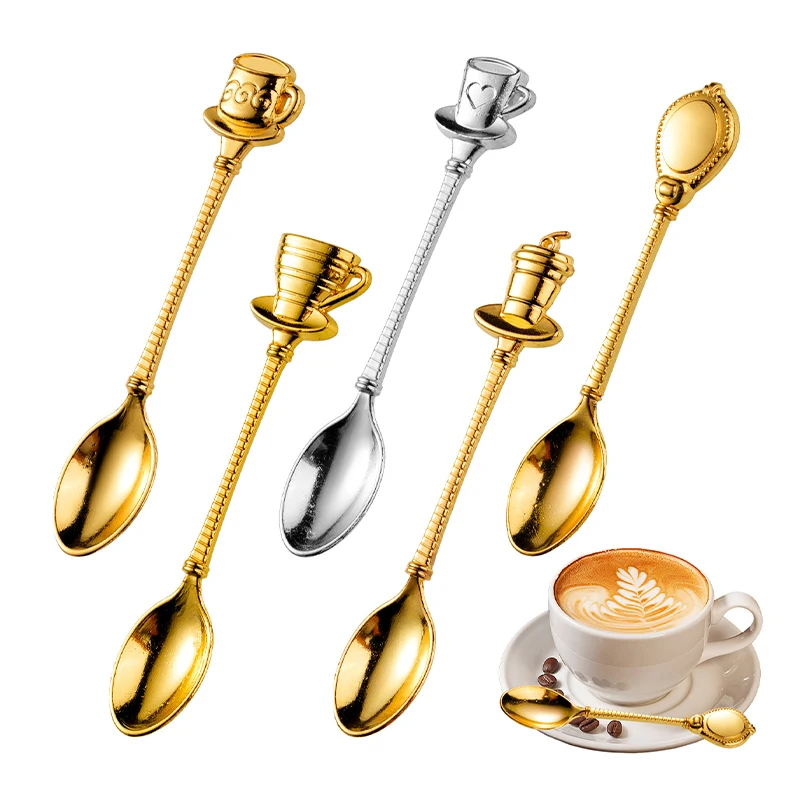 Vintage Cup Shaped Zinc Alloy Coffee Spoon Creative Dessert Stirring Spoon Mini Teaspoon Decorative Gift Spoon for Cafe Home