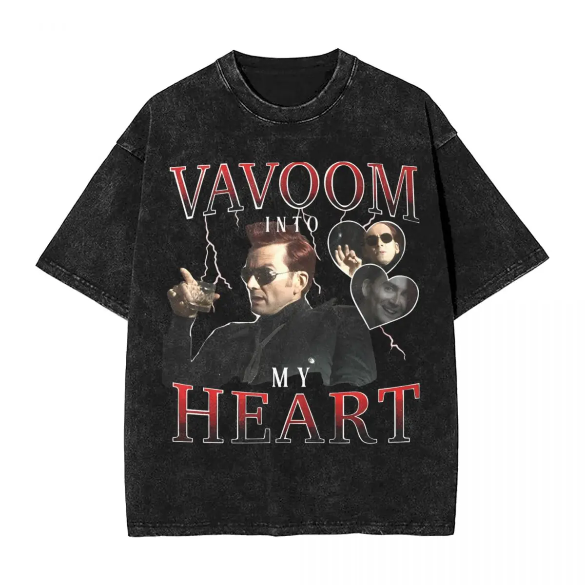 Washed T Shirts David Tennants Vavoom Into My Heart Hip Hop Vintage T-Shirt 100% Cotton Summer Tops Tee Shirt Men Women