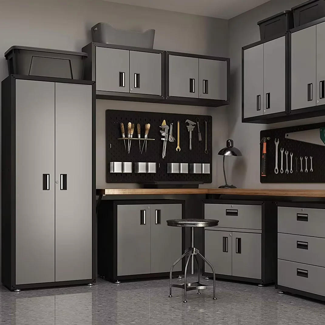 Industrial Tool Cabinet With Lockable Double Doors + 8Drawers & Adjustable Internal Dividers