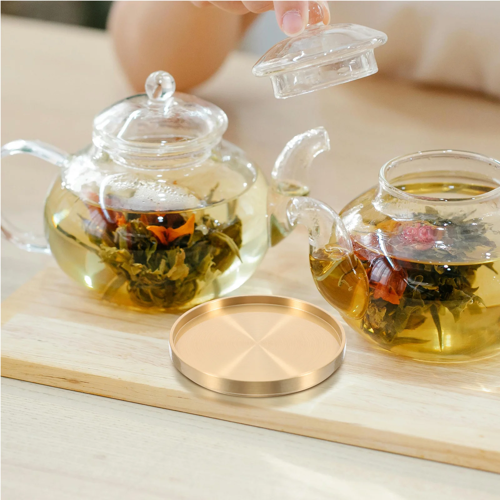 

2pcs Tea Cup Coaster Brass Heat-Resistant Mat For Home Coffee Shop Tabletop Protection Insulated Cup Cushion Teacup Stand Golden