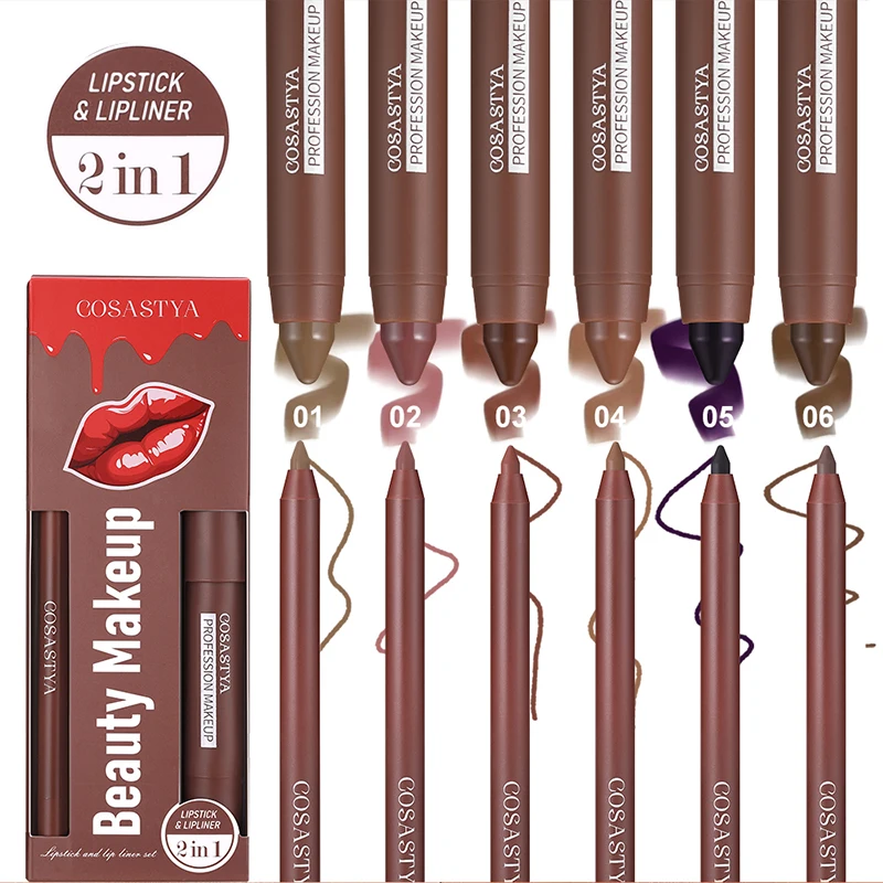 Set di matite per labbra 2 in 1: combinazione di rossetti opachi e matite per labbra, lunga durata e impermeabile, non appiccicosa, applicazione fluida
