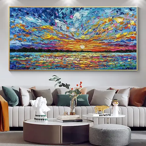 Arthyx,Hand Painted Abstract Knife Seascape Oil Paintings On Canvas,Modern Texture Art Poster,Large Wall Picture,Room Home Decor