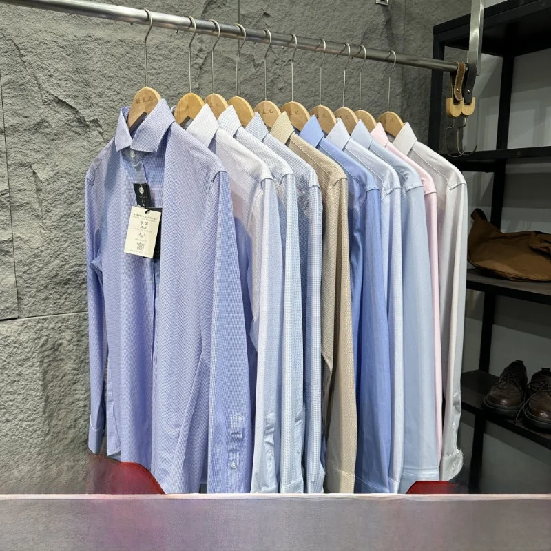 

American Style Men's Long Sleeve Shirt Anti-Wrinkle Elastic Breathable Casual Standard Fit Nylon Polyester Blend Spring Shirt