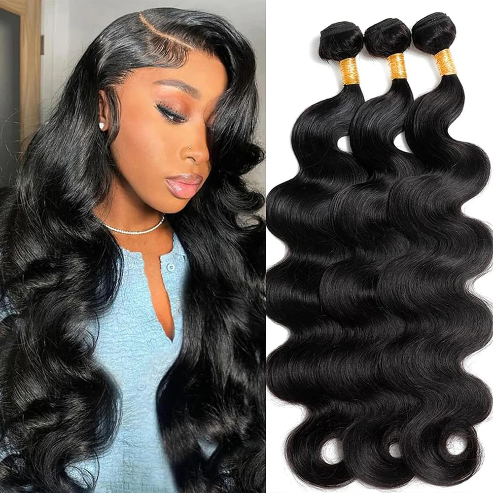 Quande 28 Inch Body Wave Bundels Menselijk Haar 1 3 4 Bundels Braziliaanse Weav Maagdelijk Haar Natuurlijke Kleur 100% Human Hair Extensions