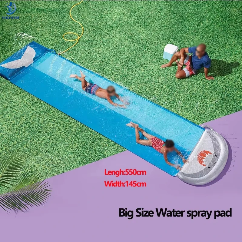 Big Size Summer Water Spray Pad Outdoor Garden Double Lanes Racing Backyard Inflatable Splash Water Slip for Kids Backyard