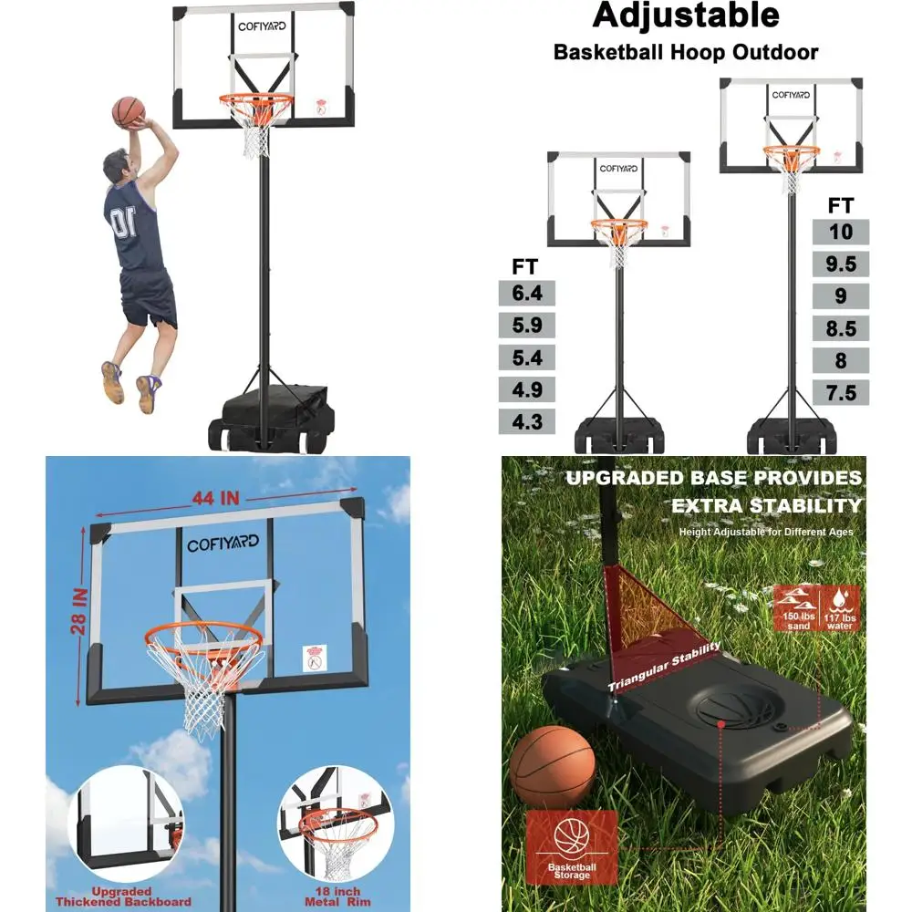 in hoogte verstelbaar basketbalsysteem voor buiten met een onbreekbaar achterbord van 44 inch en een extra zandzakstabiliteit