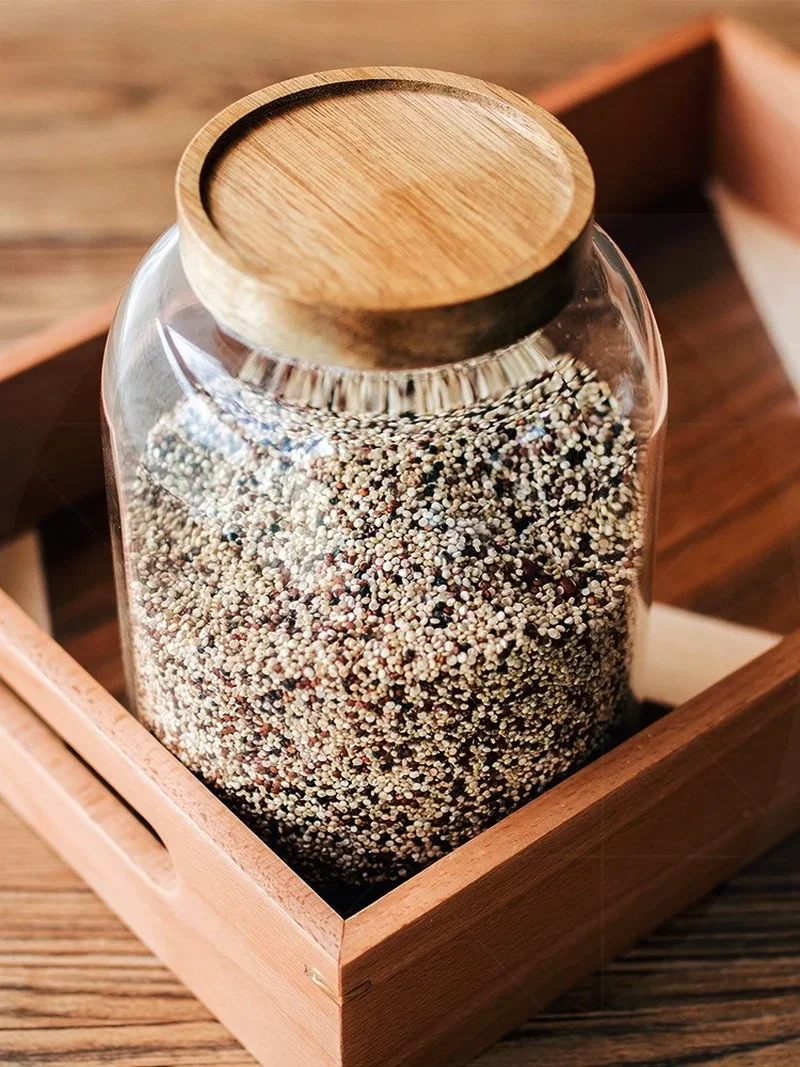 High borosilicate glass acacia wood lid glass jar food airtight storage jar large storage container Solid wood lid pickle jar