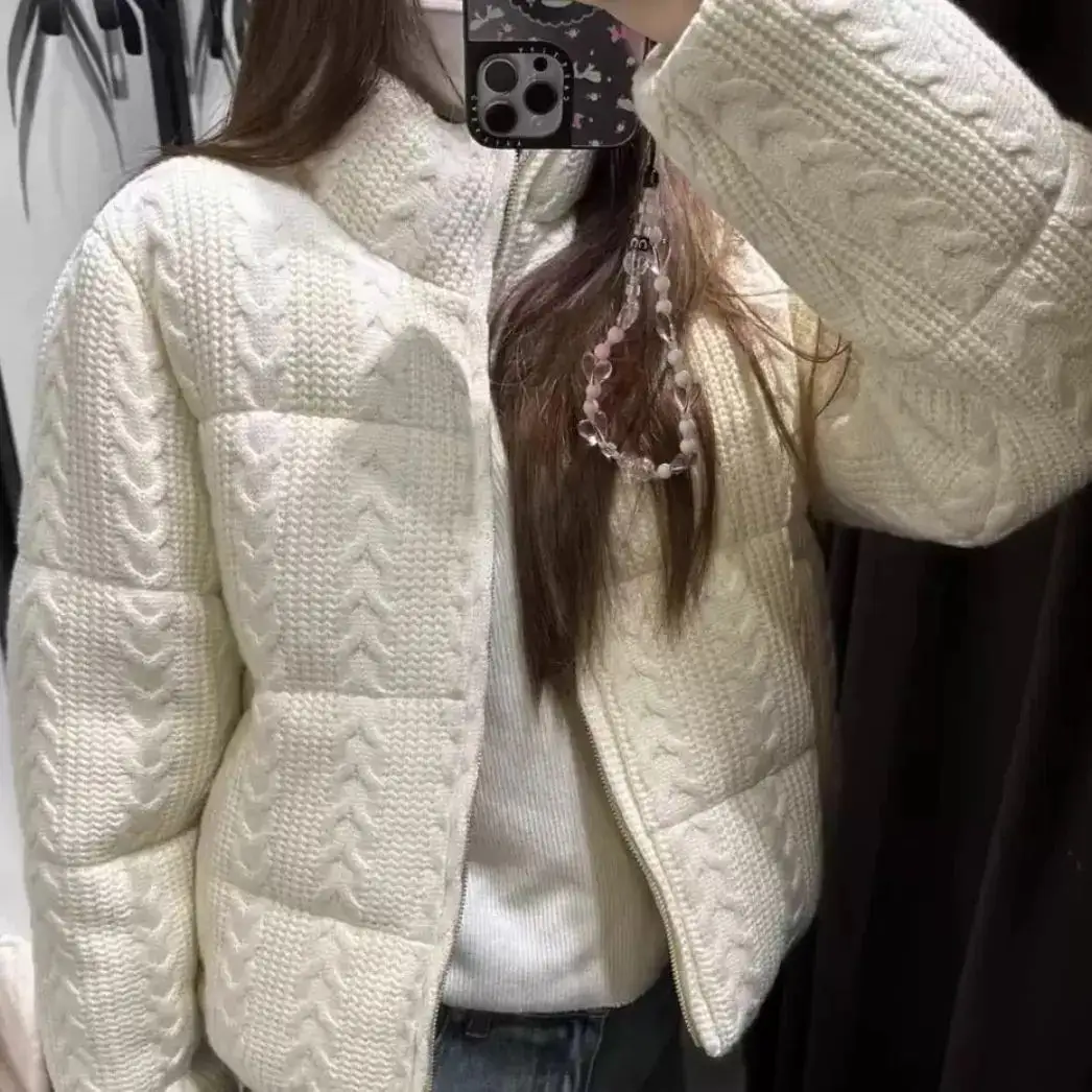 

Женское теплое вязаное длинное хлопковое длинное пальто с воротником-стойкой, зимняя верхняя одежда, цветное повседневное модное пальто