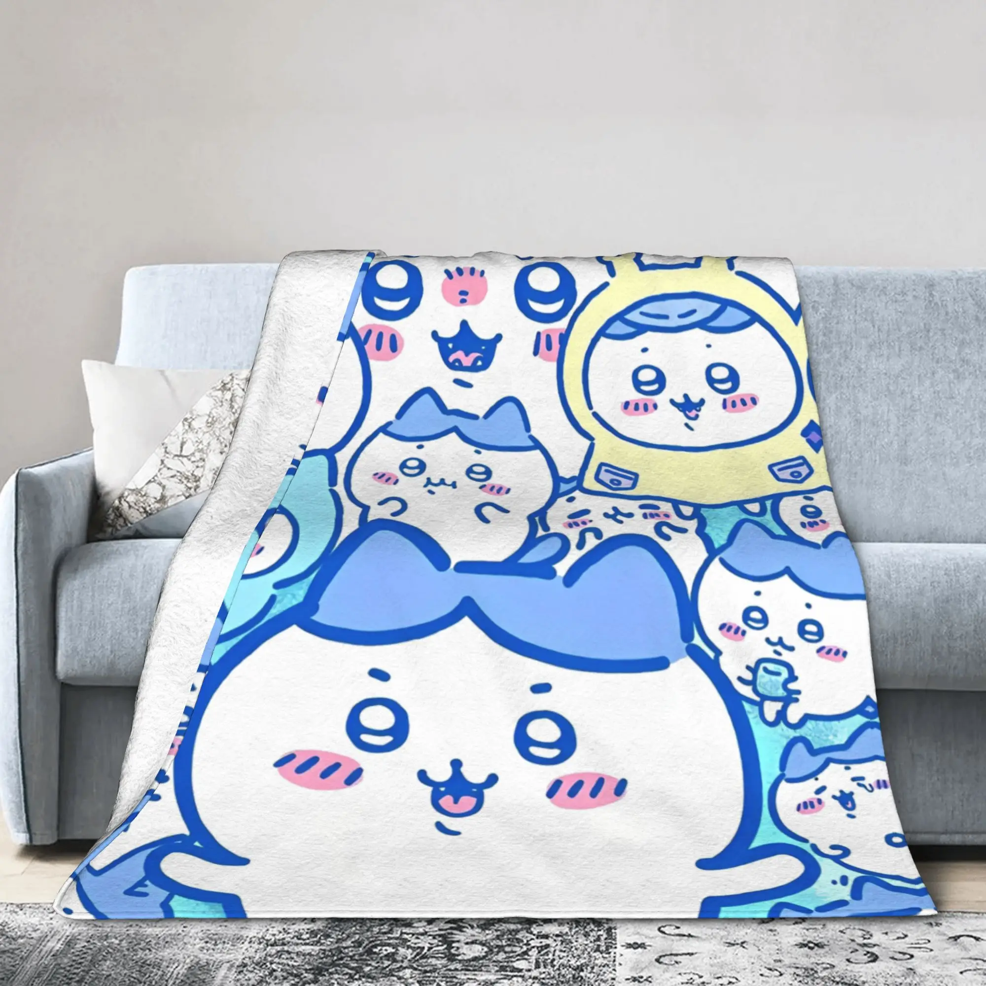 Chiikawas Hachiware Knitted Blanket Kawaii Cartoon Flannel Throw Blanket Summer Air Conditioning Decoration Soft Warm Bedsprea,