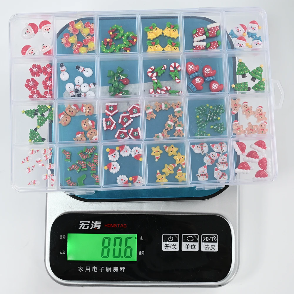 24grid 3D Kawaii Weihnachtsmann/Schneemann/Elch/Handschuhe/Glocke/Bonbon/Weihnachtsbaum Nagelcharms Flache Rückseite Harz Weihnachts-Winter-Nagelsteine – Detail 11