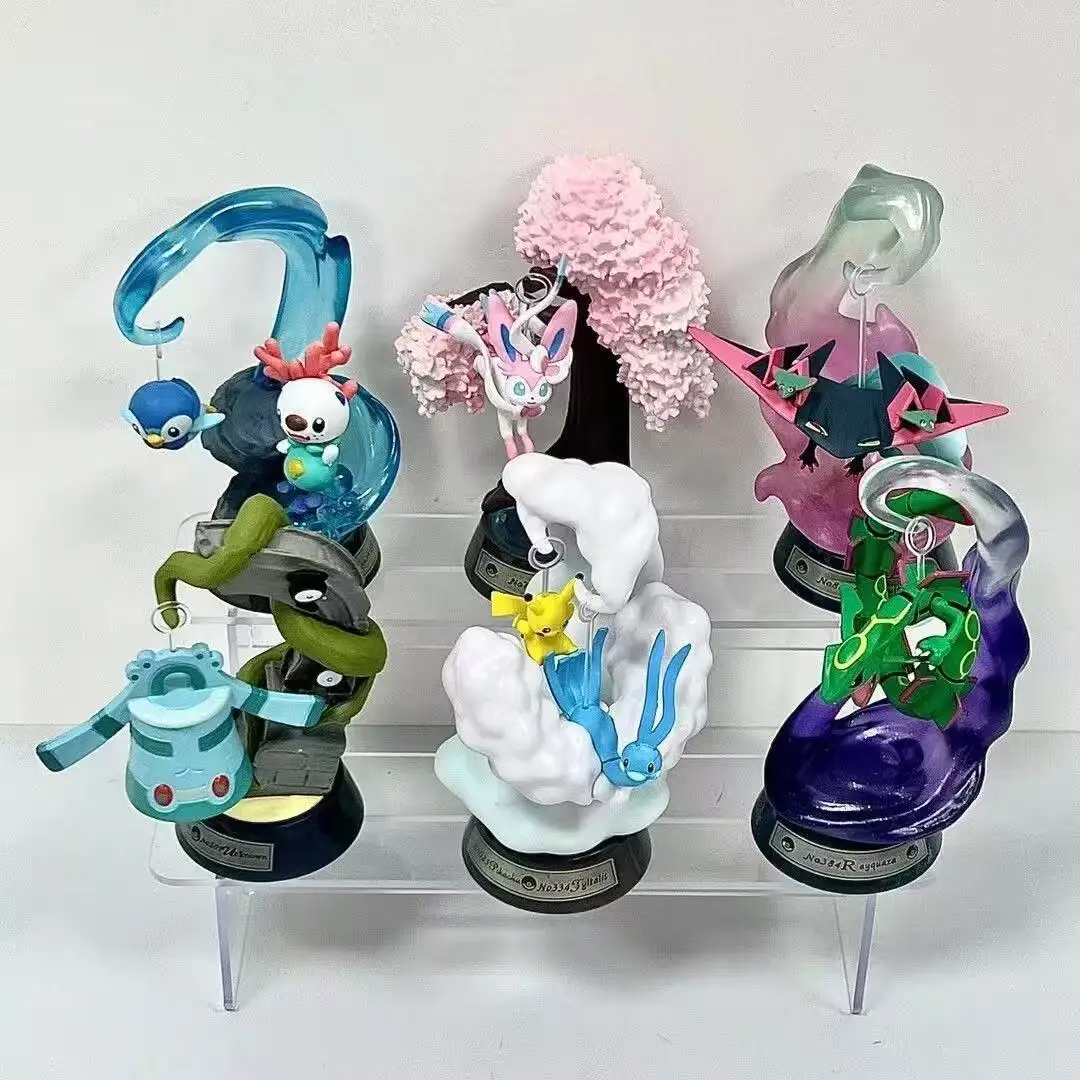 

Re Ment Pokemon Swing Vignette Scene Blind Box Miniature Figures Model Toy Rayquaza Bronzong Altaria Piplup Dragapult Ornament