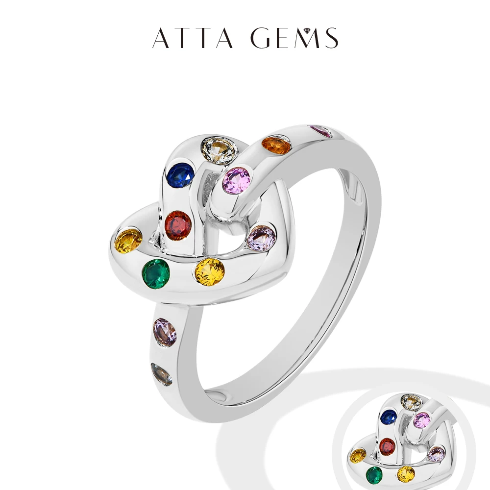 

ATTAGEMS Artificial Stone Love Rings Colorful 100% 925 Sterling Silver 18K Gold Plated For Women Girl Holiday Party Jewelry Gift