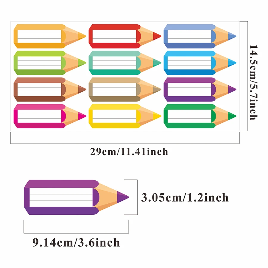 120 pcs Pencil Shape Labels Colorful Writable Stickers Self Adhesive Name Tag Labels for Organization Storage Bins Packaging