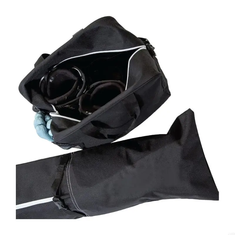Ski Equipment Bag Set for Winter Gear Transport, Fabric Shell Ski Bag with Footwear Gear Bag, Separate Storage and Carry 24BD