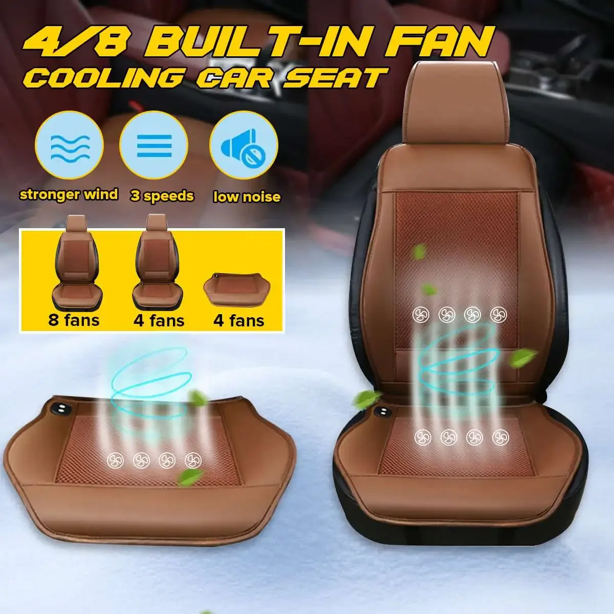 8 Built-in Fan 3 Speeds Seat Cushion Covers 12V Cooling Car Seat Cushion Cover  Air Ventilated Fan/Conditioned Cooler Pad