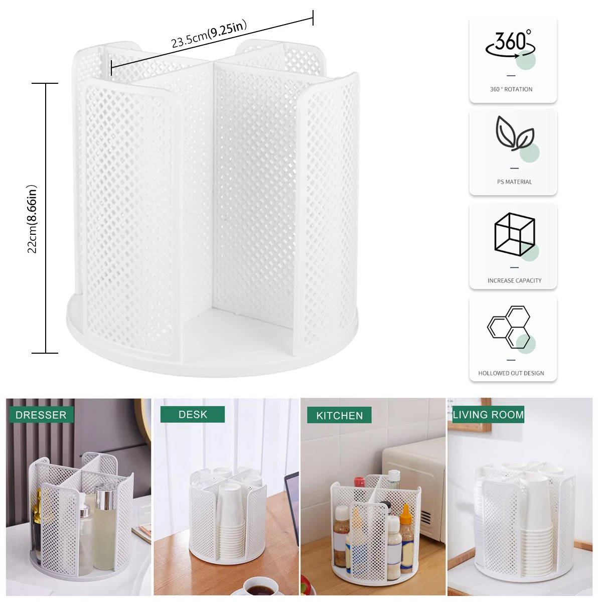 Rotatable Plastic Cup Storage Organizer 360°Dispenser 4 Compartment Cups and Lids Holder Detachable Desktop Coffee Cup Dispenser